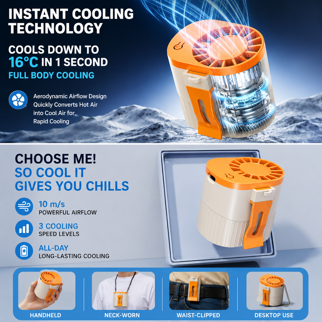 Portable USB Rechargeable Waist Fan – Hands-Free Cooling Fan